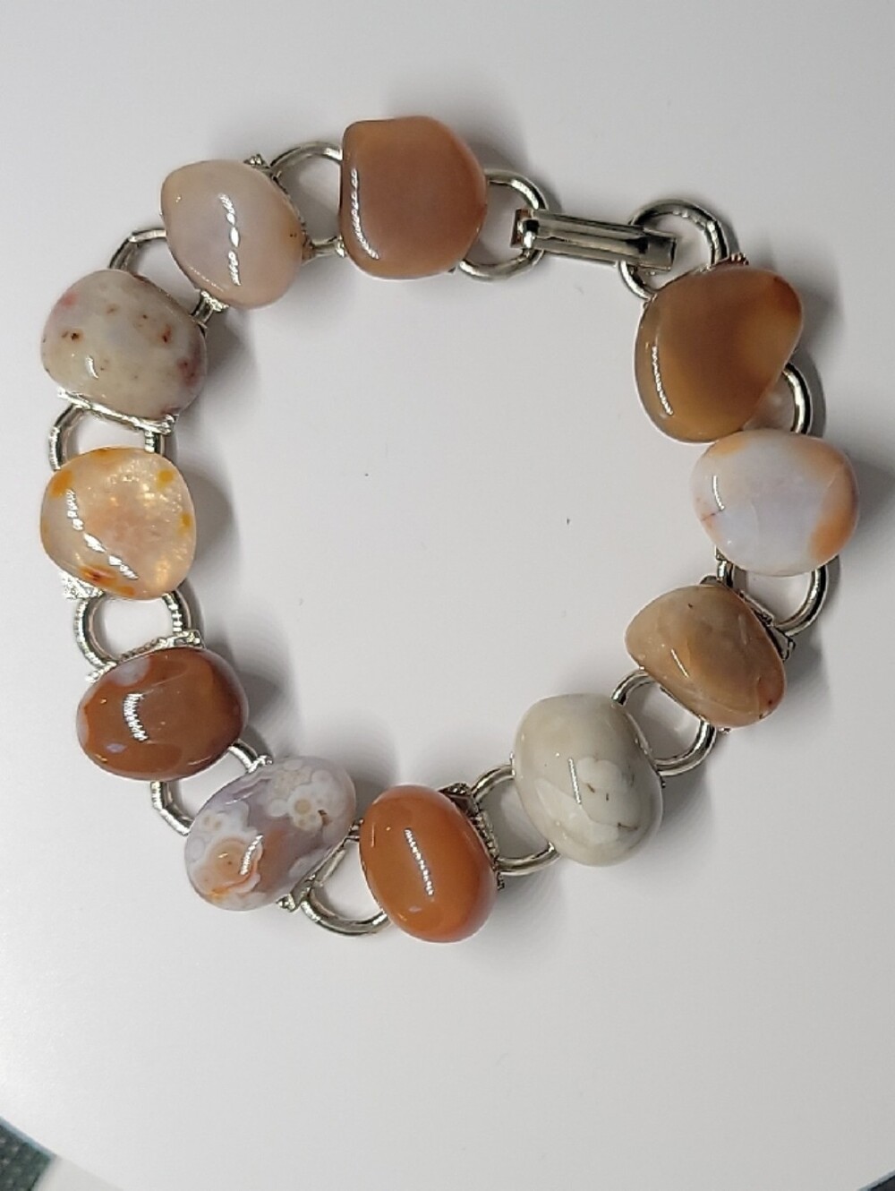 Handmade Scottish Pebble Agate Stone Link Bracelet